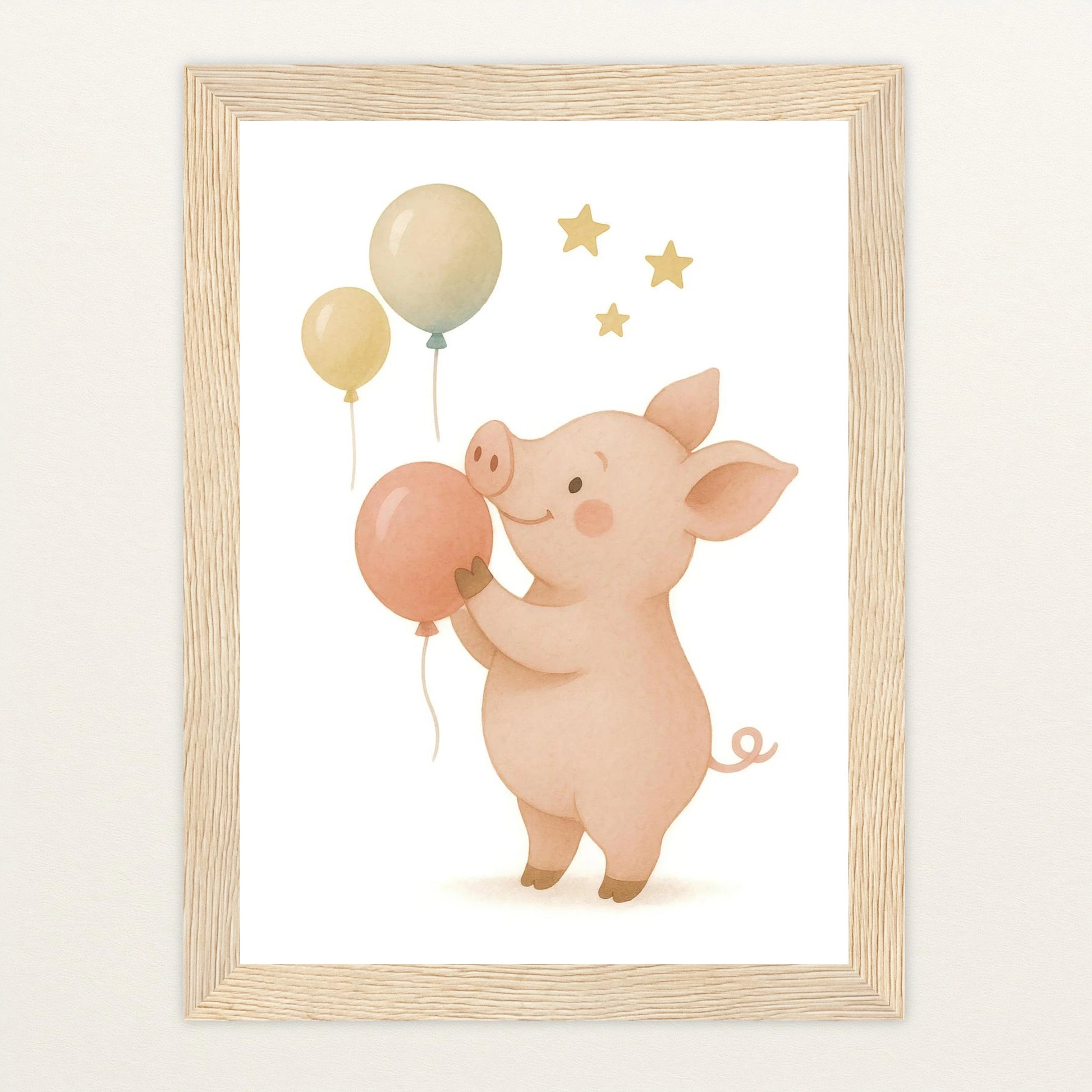 Susi das Schwein - Motiv: "Ballons" Poster mit Holzrahmen von tinylearner