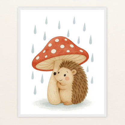 Iggi der Igel - Motiv: "Regen" Poster mit Holzrahmen von tinylearner