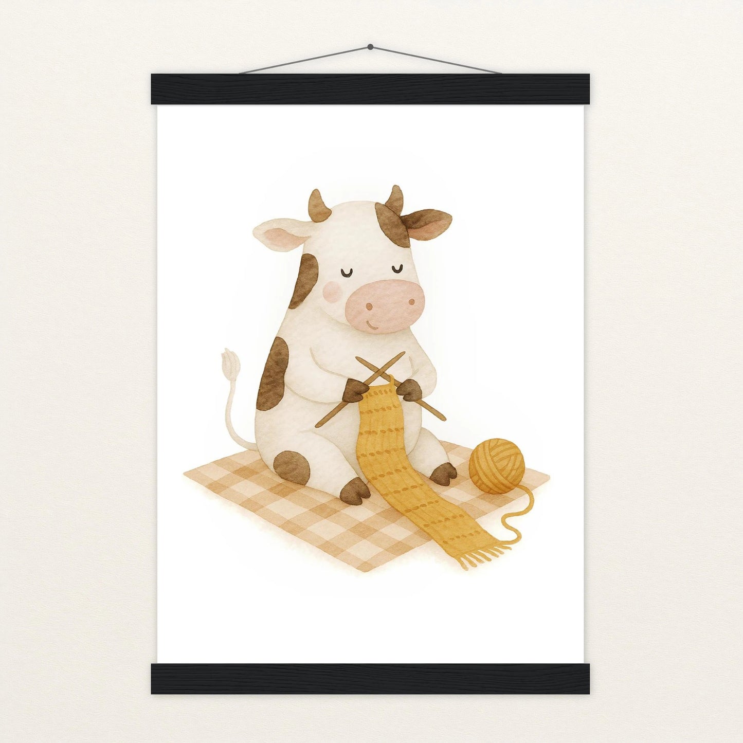 Klara die Kuh - Motiv: "Häkeln" Poster mit Leisten von tinylearner