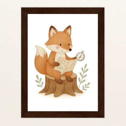 Finnegan der Fuchs - Motiv: "Abenteuerlust" Poster mit Holzrahmen von tinylearner