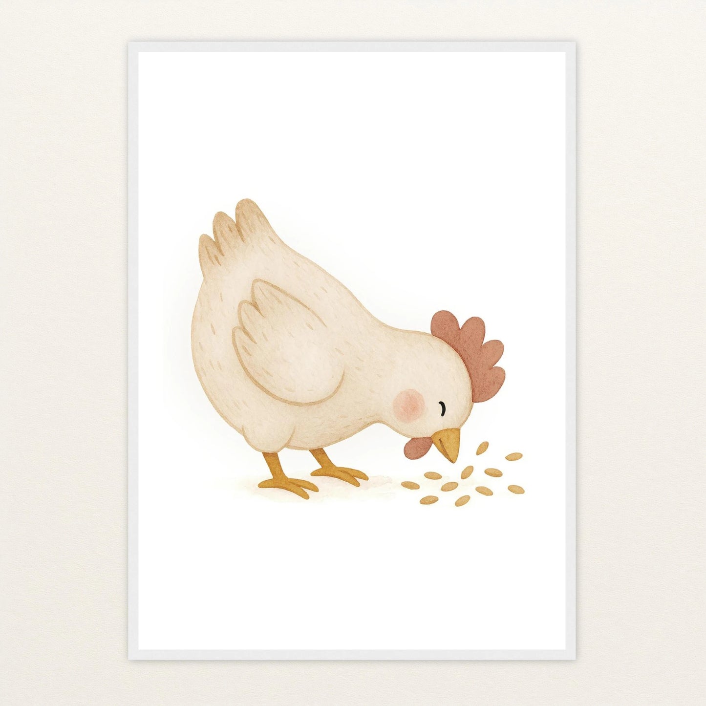 Hanni das Huhn - Motiv: "Körner" Poster mit Holzrahmen von tinylearner