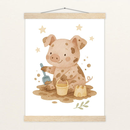 Susi das Schwein - Motiv: "Sandkasten" Poster mit Leisten von tinylearner