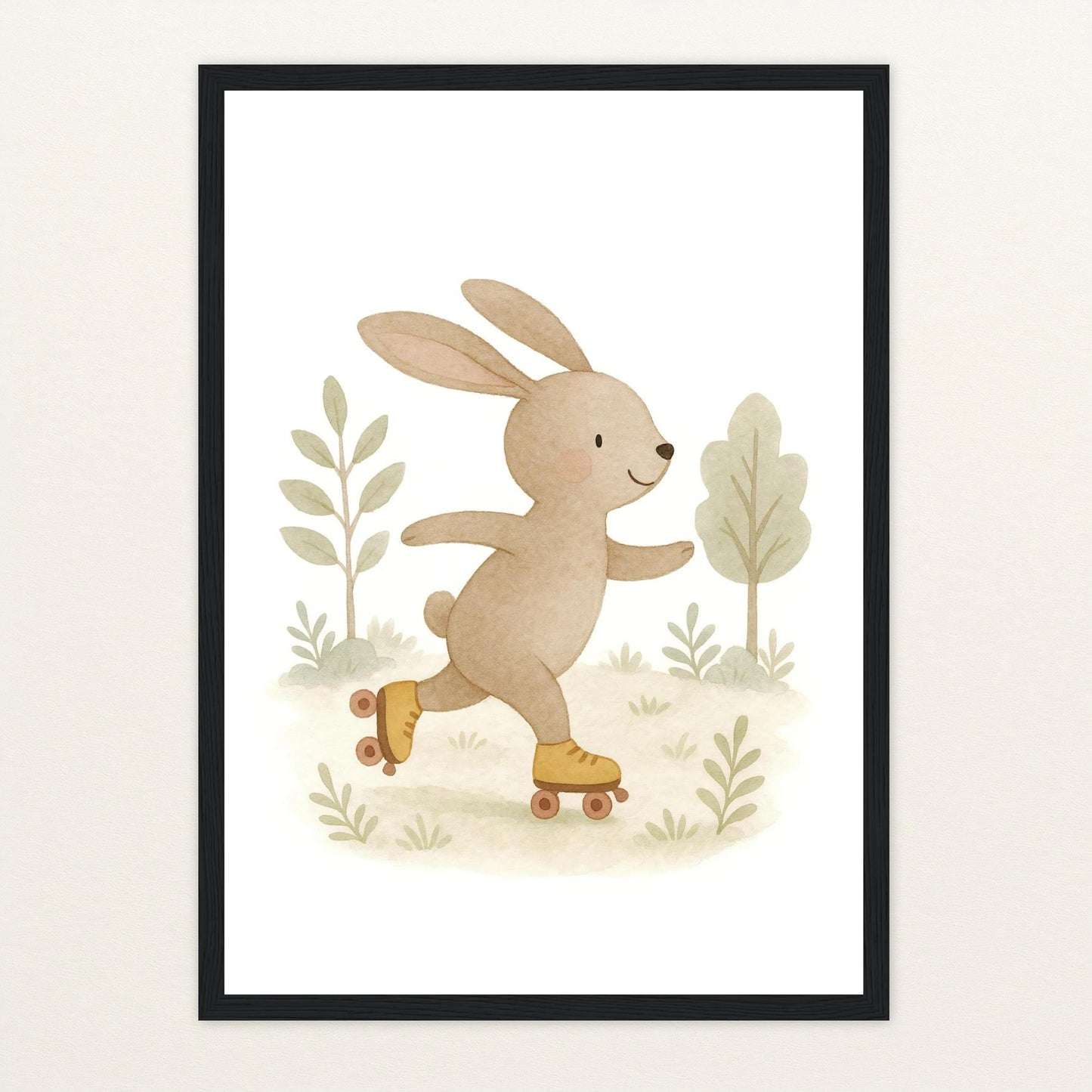 Holly der Hase - Motiv: "Rollschuhe" Poster mit Holzrahmen von tinylearner