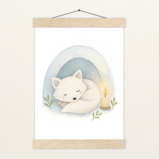 Pino der Polarfuchs - Motiv: "Schneehöhle" Poster mit Leisten von tinylearner