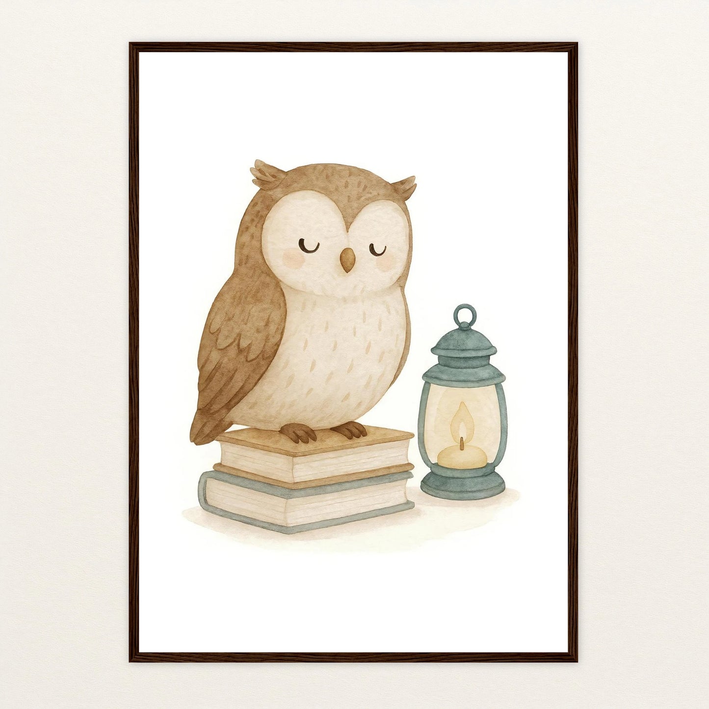 Emmi die Eule - Motiv: "Buch" Poster mit Holzrahmen von tinylearner