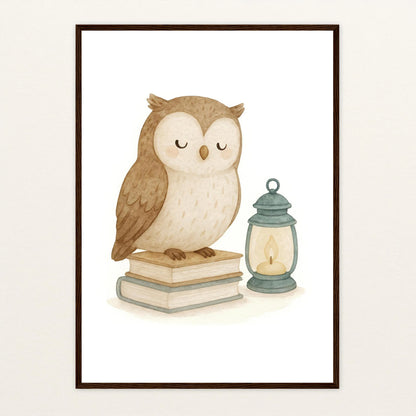 Emmi die Eule - Motiv: "Buch" Poster mit Holzrahmen von tinylearner