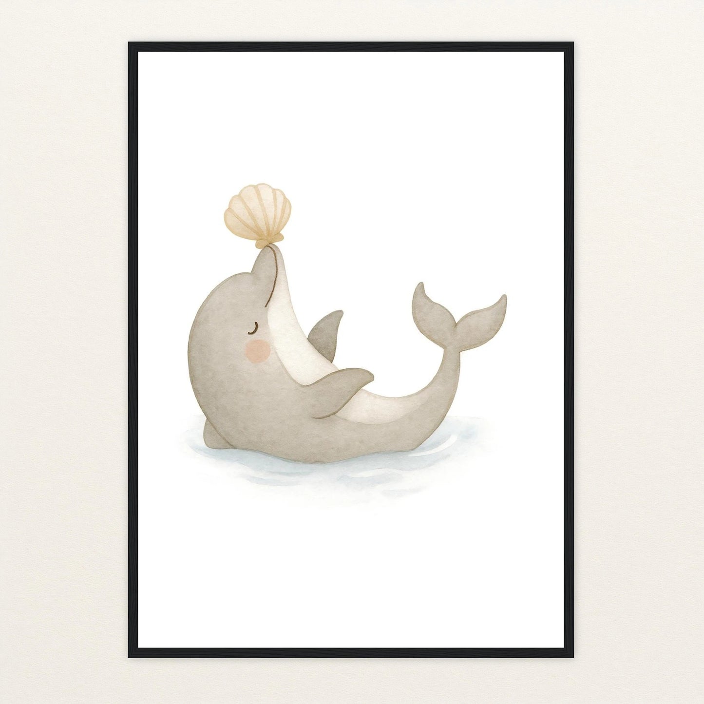 Dora der Delfin - Motiv: "Muschel" Poster mit Holzrahmen von tinylearner