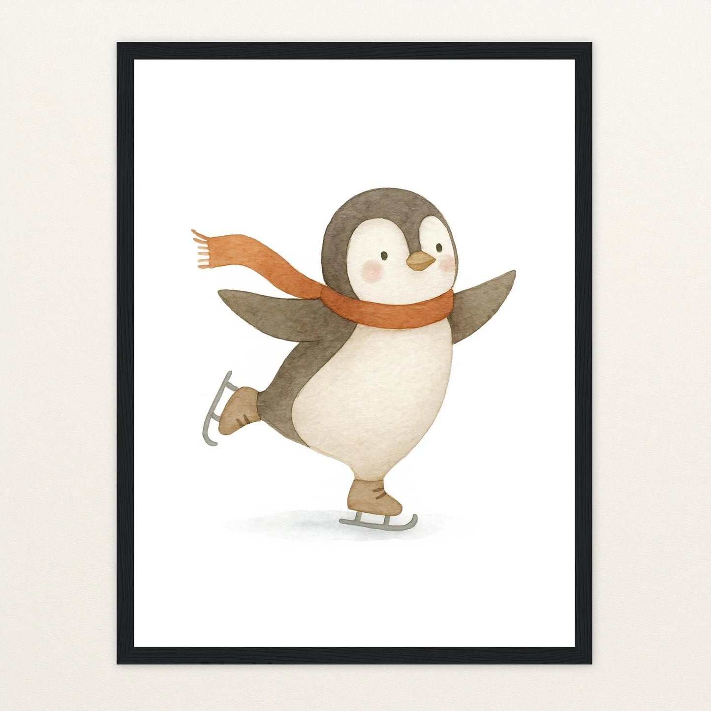 Pia der Pinguin - Motiv: "Eislaufen" Poster mit Holzrahmen von tinylearner