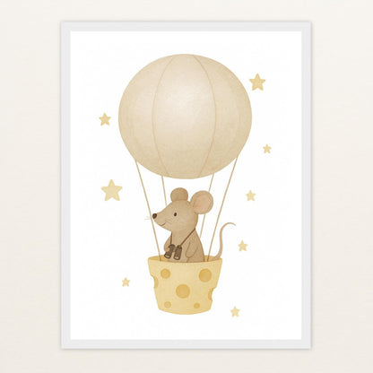 Mimi die Maus - Motiv: "Heißluftballon" Poster mit Holzrahmen von tinylearner