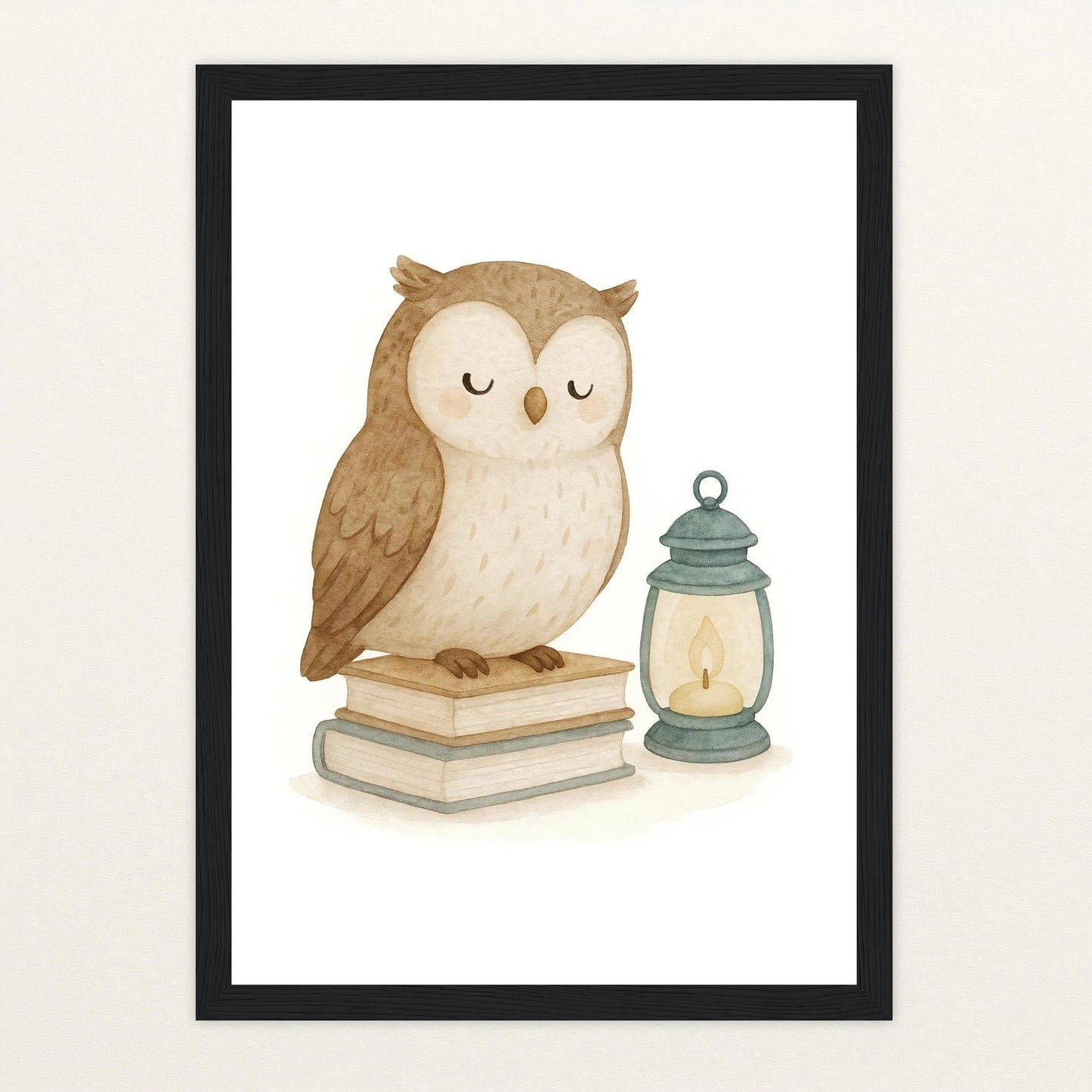 Emmi die Eule - Motiv: "Buch" Poster mit Holzrahmen von tinylearner