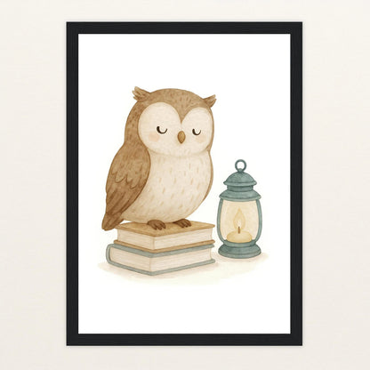 Emmi die Eule - Motiv: "Buch" Poster mit Holzrahmen von tinylearner