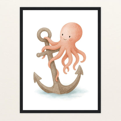 Tilli der Tintenfisch - Motiv: "Anker" Poster mit Holzrahmen von tinylearner