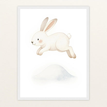 Sina der Schneehase - Motiv: "Schneehügel" Poster mit Holzrahmen von tinylearner