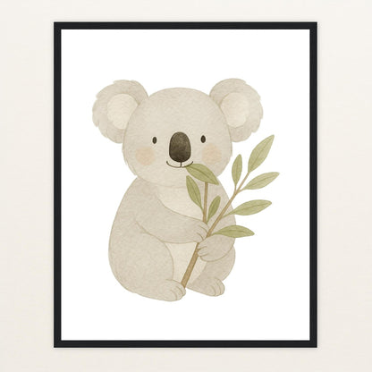 Kori der Koala - Motiv: "Eukalyptus" Poster mit Holzrahmen von tinylearner