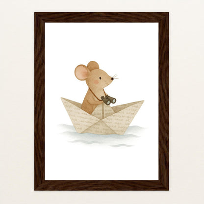 Mimi die Maus - Motiv: "Papierschiff" Poster mit Holzrahmen von tinylearner