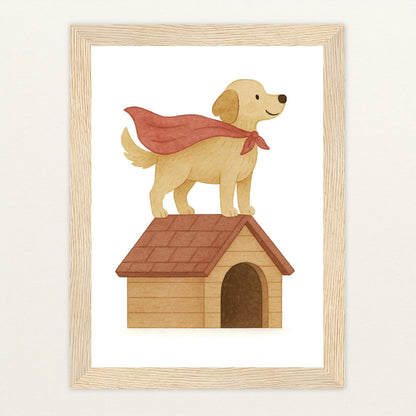 Hugo der Hund - Motiv: "Superheld" Poster mit Holzrahmen von tinylearner