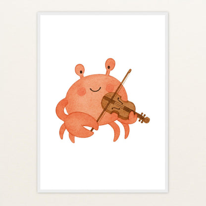 Krabbi der Krebs - Motiv: "Geige" Poster mit Holzrahmen von tinylearner