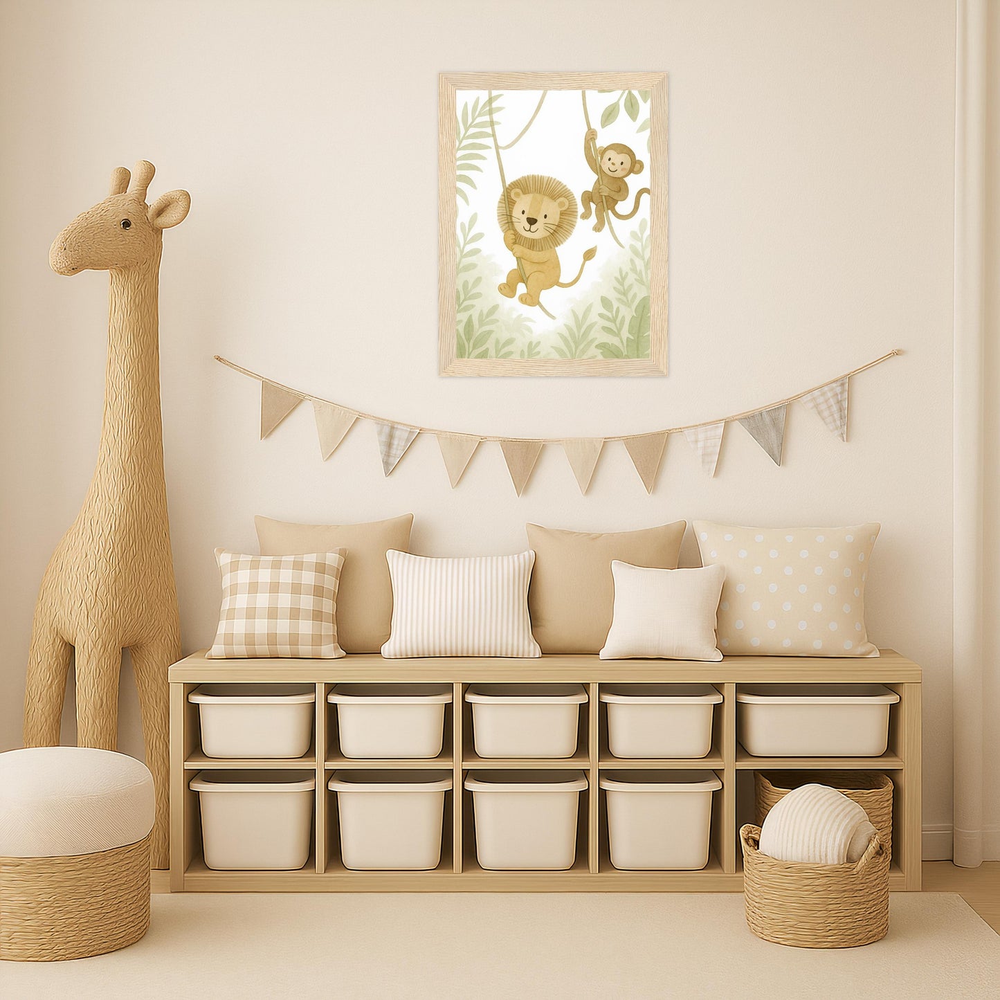 Tierfreunde - Motiv: "Lianen" Poster mit Holzrahmen von tinylearner