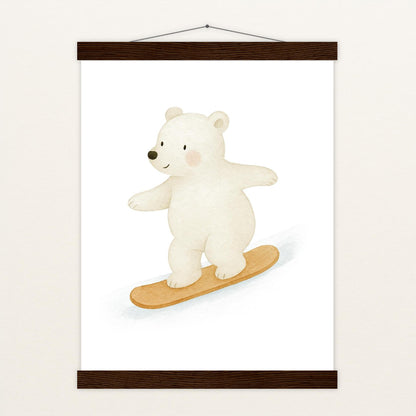 Pummel der Polarbär - Motiv: "Snowboard" Poster mit Leisten von tinylearner
