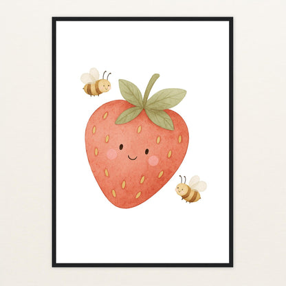 Obst: Erdbeere Poster mit Holzrahmen von tinylearner