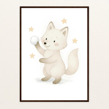 Pino der Polarfuchs - Motiv: "Schneeball" Poster mit Holzrahmen von tinylearner
