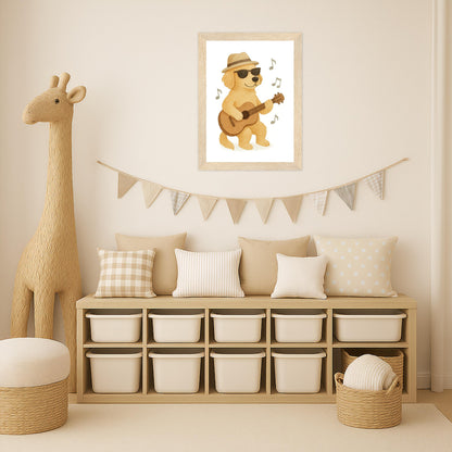 Hugo der Hund - Motiv: "Gitarre" Poster mit Holzrahmen von tinylearner