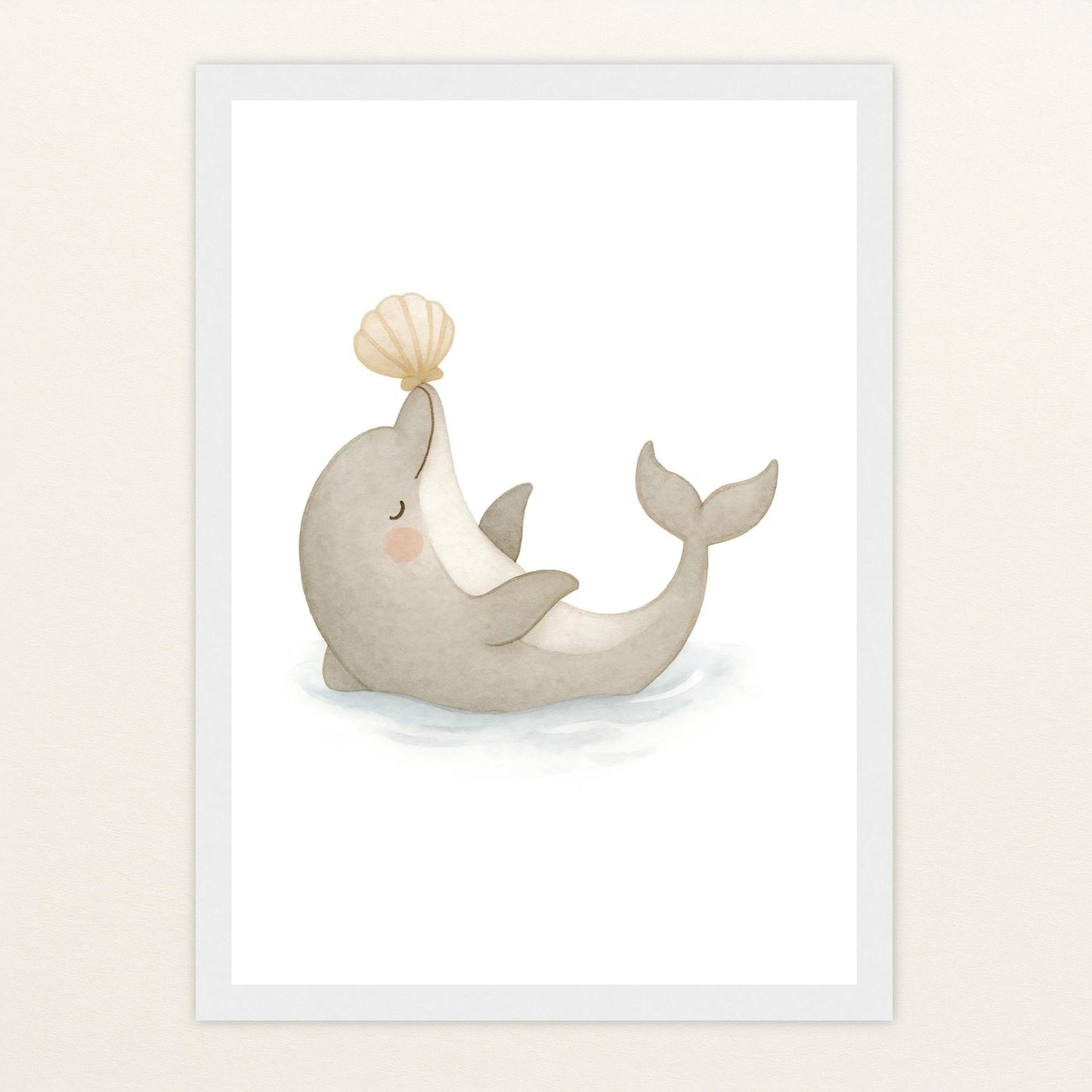 Dora der Delfin - Motiv: "Muschel" Poster mit Holzrahmen von tinylearner