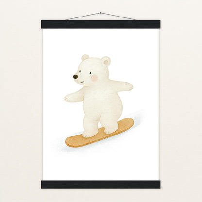 Pummel der Polarbär - Motiv: "Snowboard" Poster mit Leisten von tinylearner