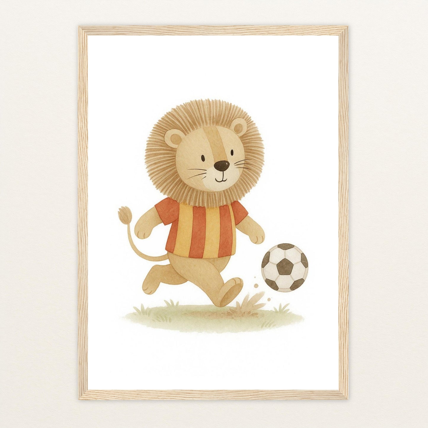 Leo der Löwe - Motiv: "Fußball" Poster mit Holzrahmen von tinylearner