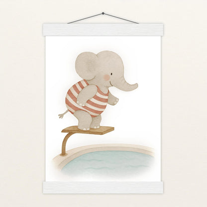Emil der Elefant - Motiv: "Pool" Poster mit Leisten von tinylearner