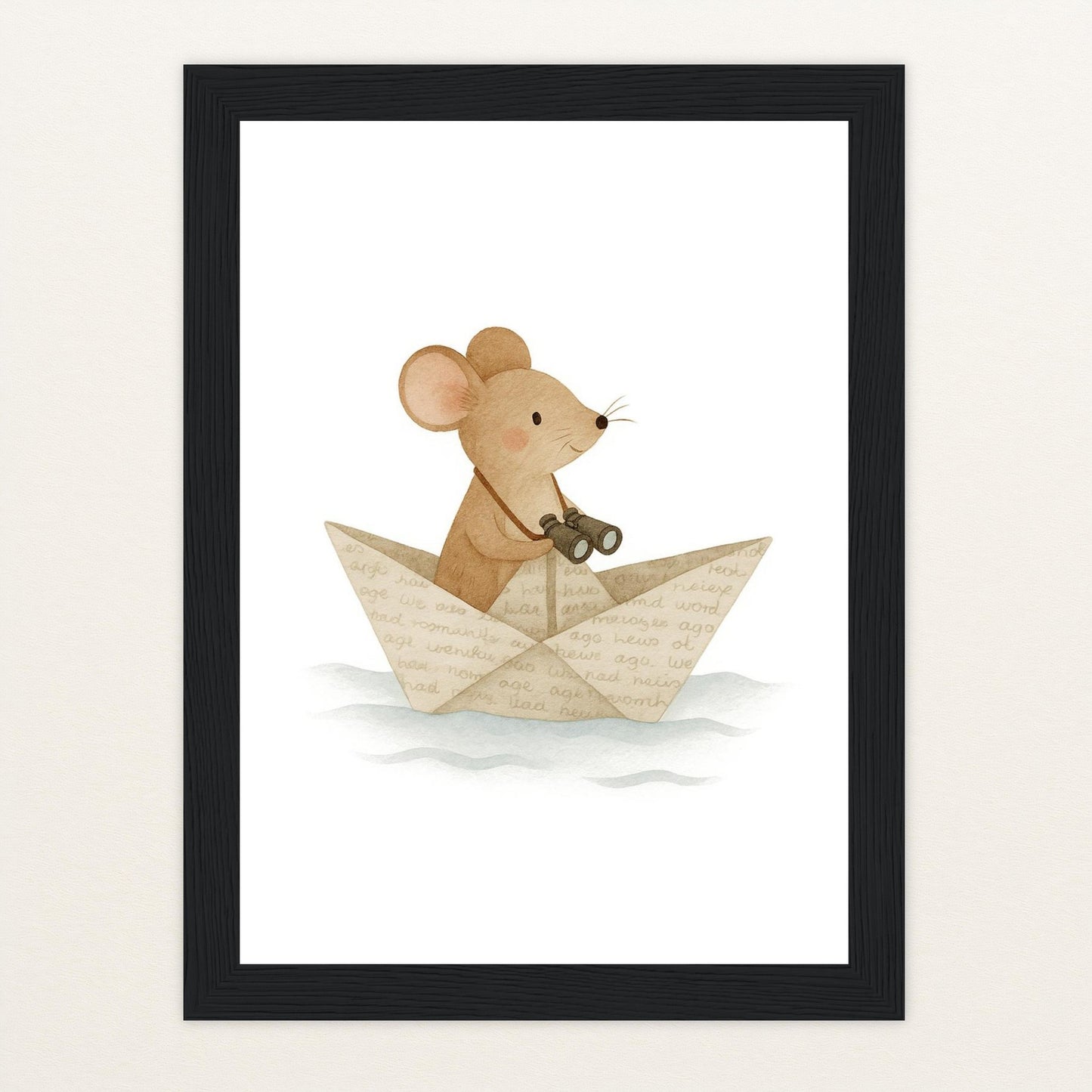 Mimi die Maus - Motiv: "Papierschiff" Poster mit Holzrahmen von tinylearner