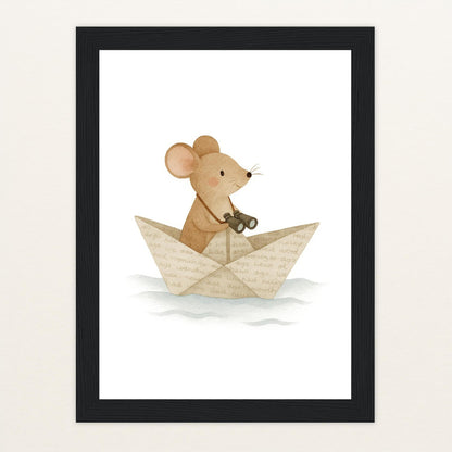 Mimi die Maus - Motiv: "Papierschiff" Poster mit Holzrahmen von tinylearner