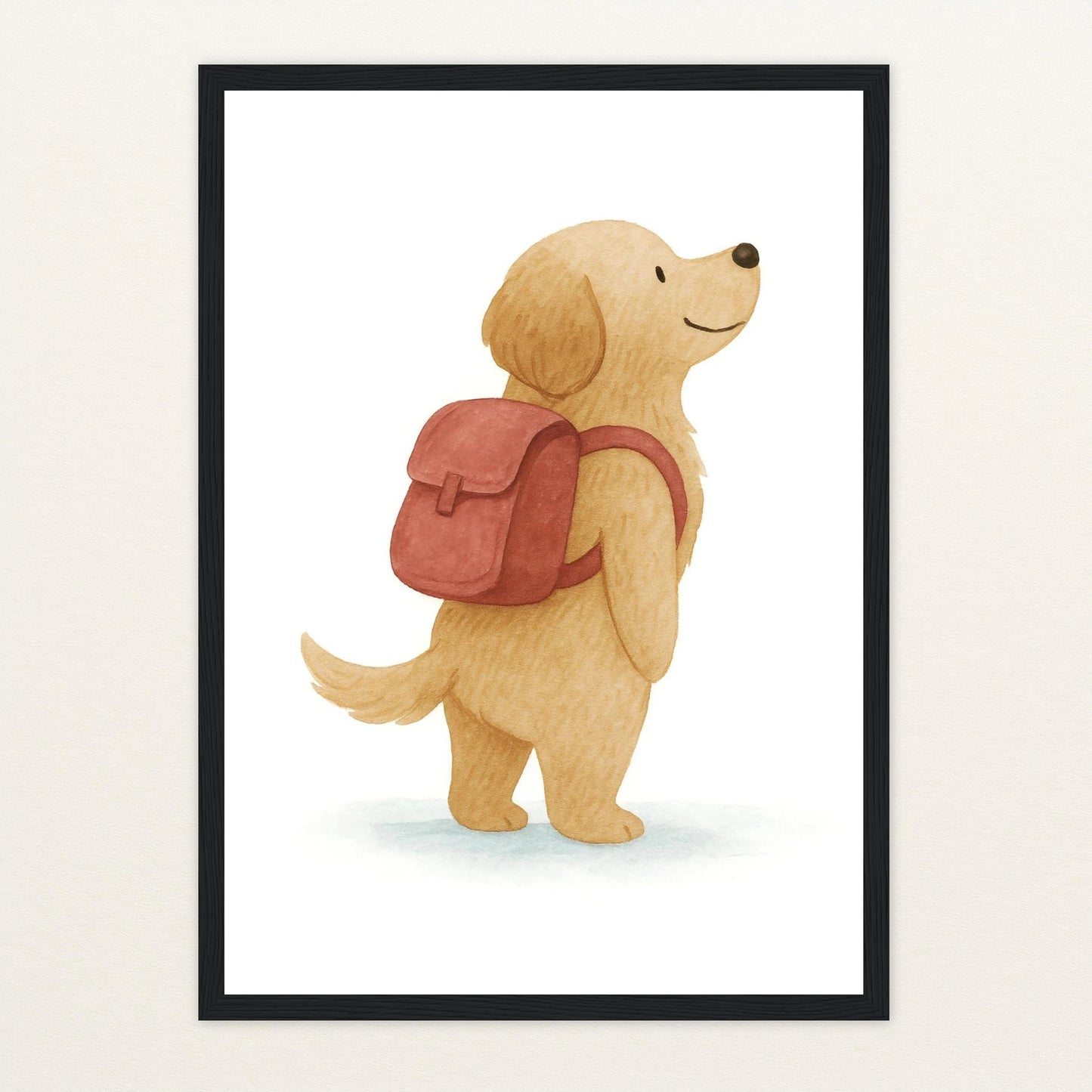 Hugo der Hund - Motiv: "Rucksack" Poster mit Holzrahmen von tinylearner