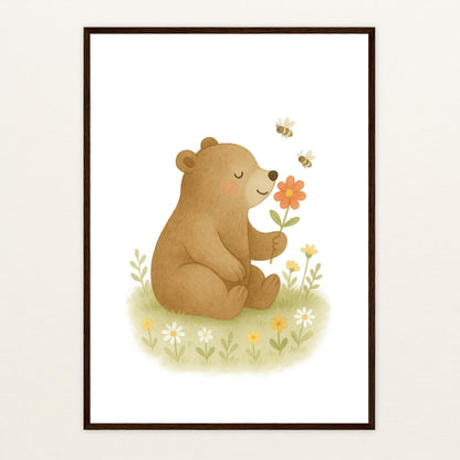 Balu der Bär - Motiv: "Blume" Poster mit Holzrahmen von tinylearner