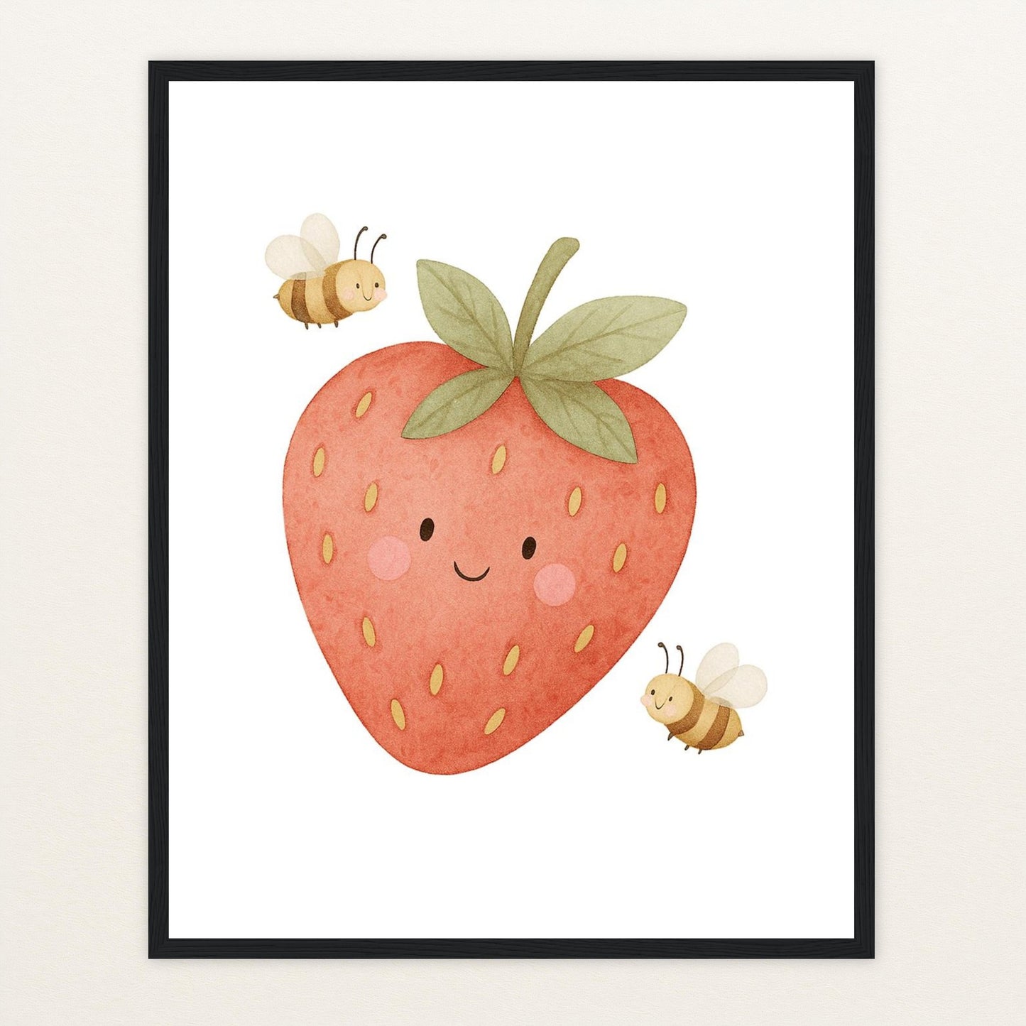 Obst: Erdbeere Poster mit Holzrahmen von tinylearner