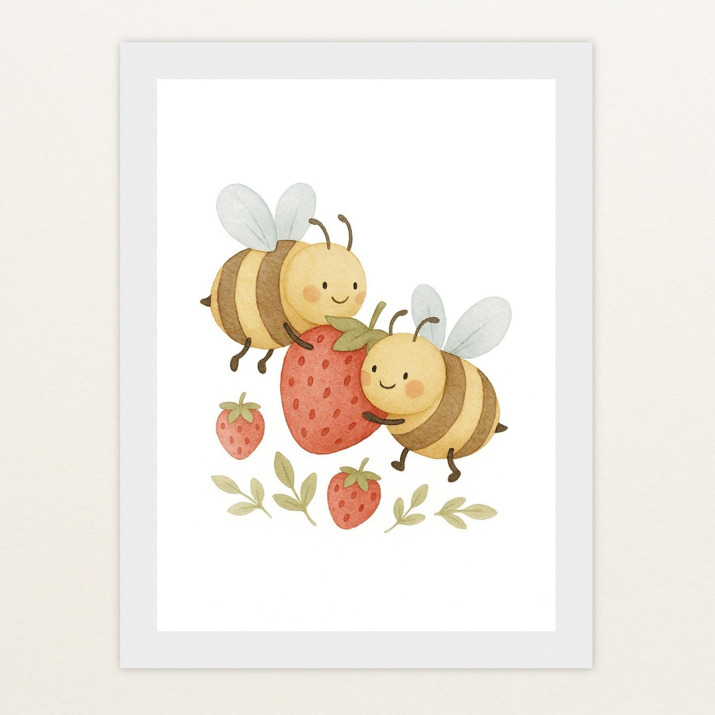 Bibi die Biene - Motiv: "Erdbeere" Poster mit Holzrahmen von tinylearner