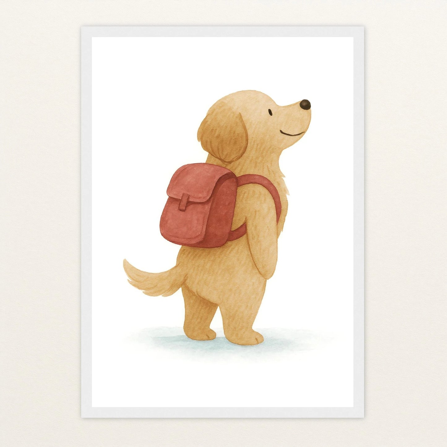 Hugo der Hund - Motiv: "Rucksack" Poster mit Holzrahmen von tinylearner