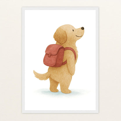 Hugo der Hund - Motiv: "Rucksack" Poster mit Holzrahmen von tinylearner