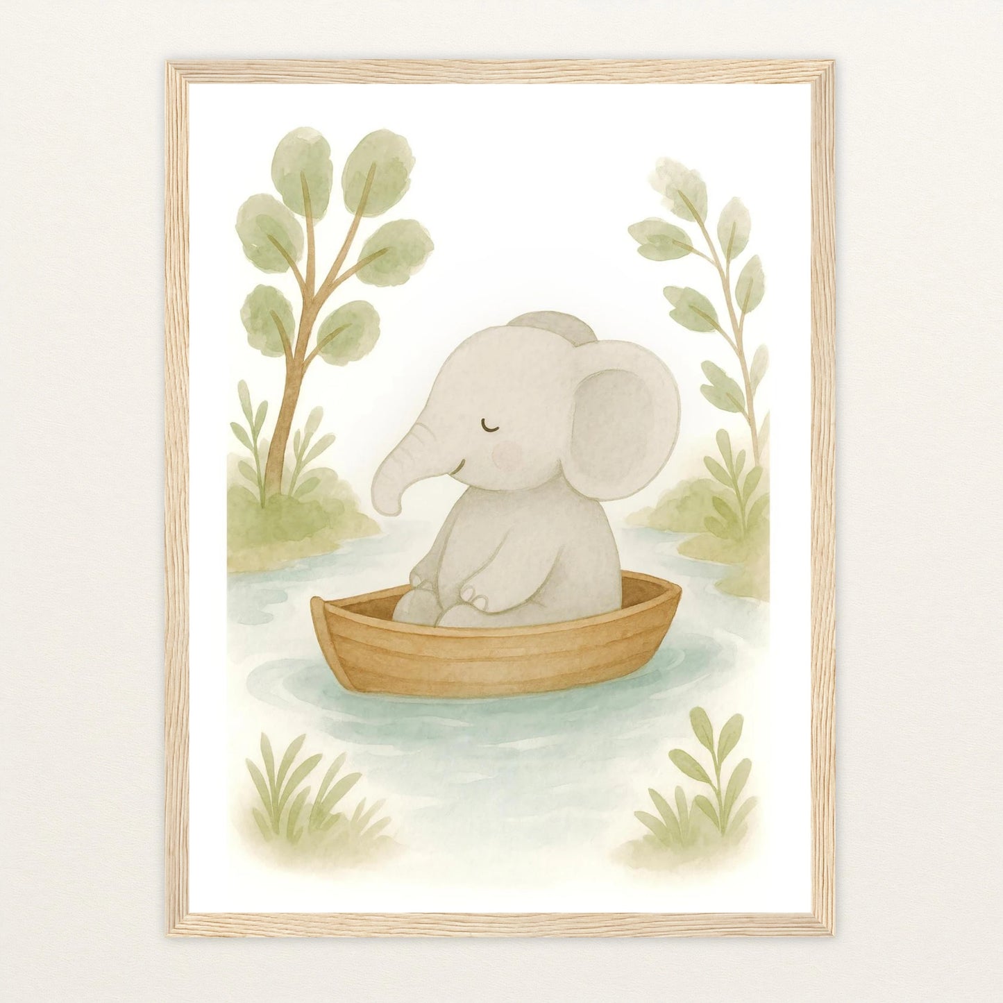 Emil der Elefant - Motiv: "Boot" Poster mit Holzrahmen von tinylearner