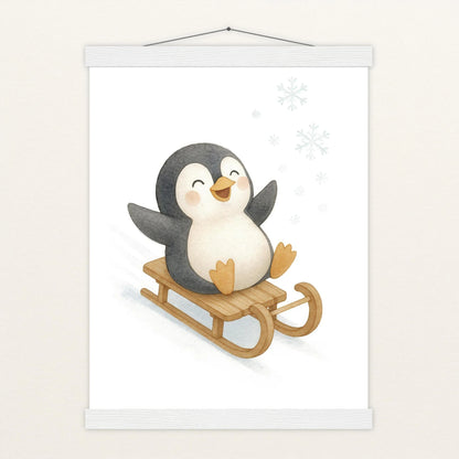 Pia der Pinguin - Motiv: "Schlitten" Poster mit Leisten von tinylearner
