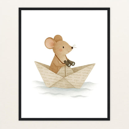 Mimi die Maus - Motiv: "Papierschiff" Poster mit Holzrahmen von tinylearner