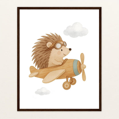 Iggi der Igel - Motiv: "Flugzeug" Poster mit Holzrahmen von tinylearner