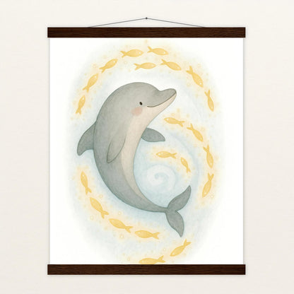 Dora der Delfin - Motiv: "Leuchtfische" Poster mit Leisten von tinylearner