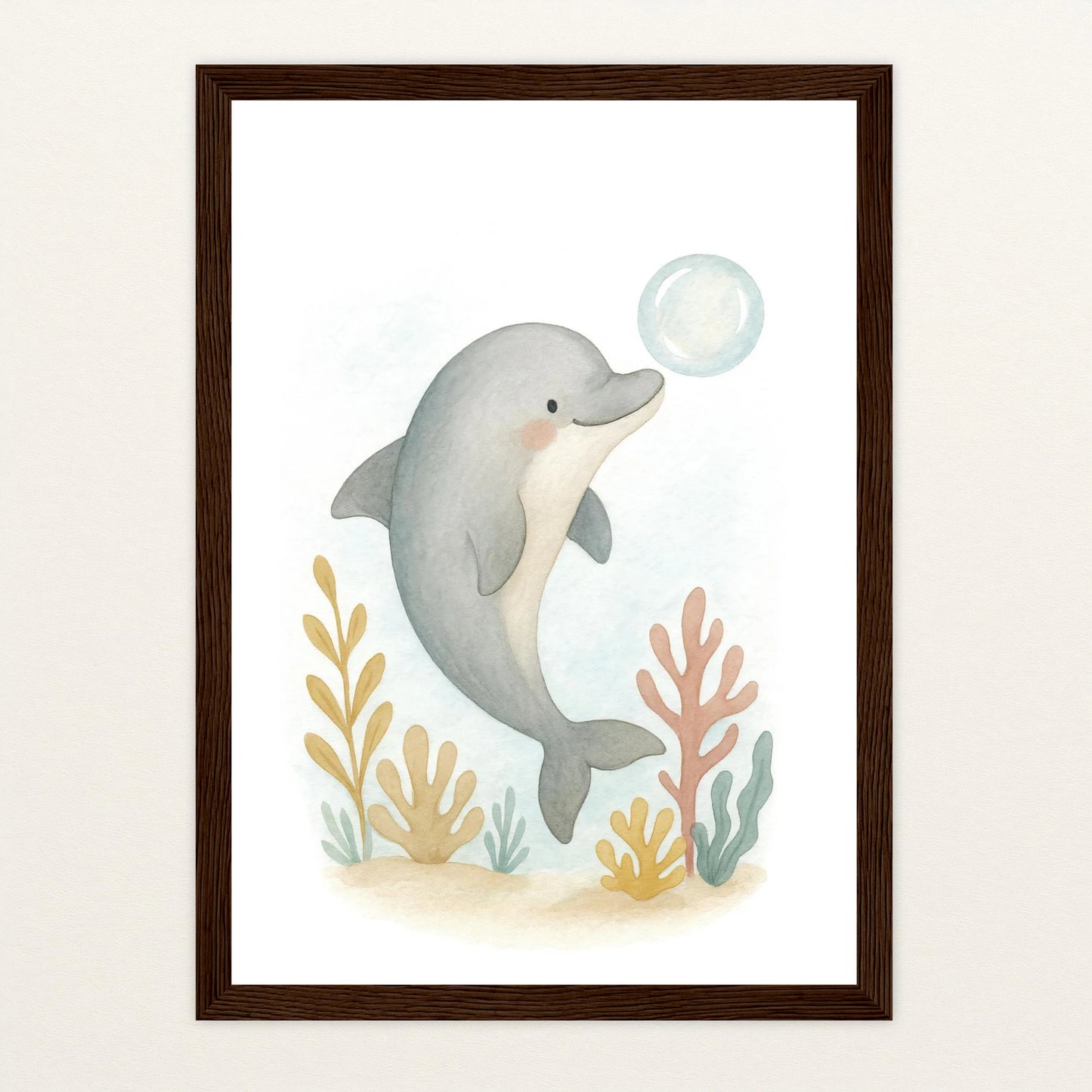 Dora der Delfin - Motiv: "Luftblase" Poster mit Holzrahmen von tinylearner