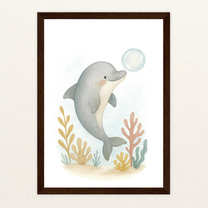 Dora der Delfin - Motiv: "Luftblase" Poster mit Holzrahmen von tinylearner