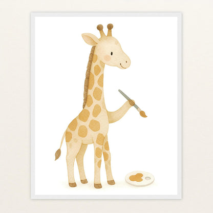 Greta die Giraffe - Motiv: "Malen" Poster mit Holzrahmen von tinylearner