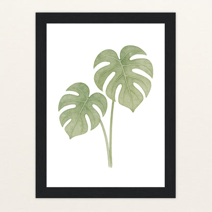 Monstera-Blätter Poster mit Holzrahmen von tinylearner