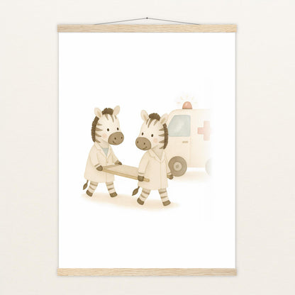 Zinni das Zebra - Motiv: "Krankenwagen" Poster mit Leisten von tinylearner