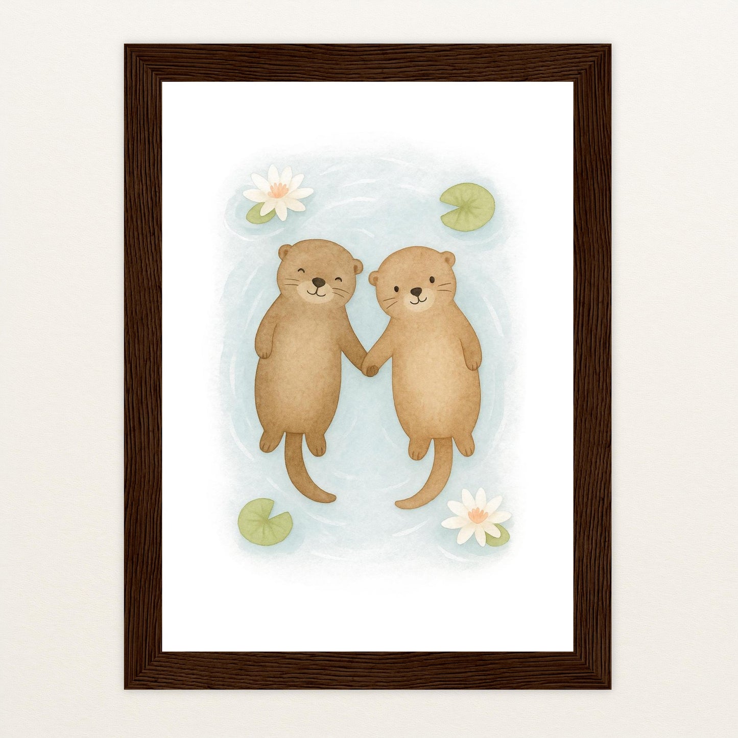 Otti der Otter Poster mit Holzrahmen von tinylearner