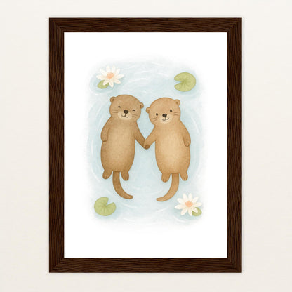 Otti der Otter Poster mit Holzrahmen von tinylearner
